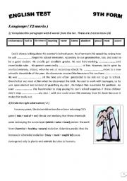 English Worksheet: 9th form test 