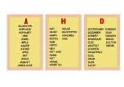 English Worksheet: Alphabet cards.  Front and back. Print, cut and laminate. (1st part)