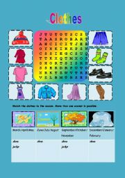 English Worksheet: Clothes and seasons