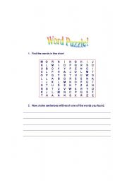 English Worksheet: Word Puzzle for kids