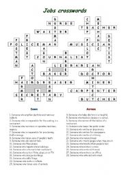 English Worksheet: jobs crossword - solutions