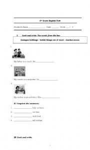 English worksheet: 3rd grade test