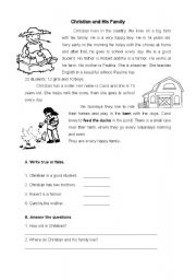 English Worksheet: Christian and His Family