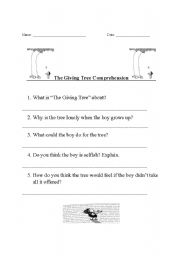 English Worksheet: The Giving Tree Comprehension