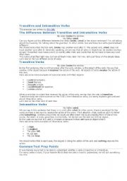 English Worksheet: Transitive and Intransitive Verbs