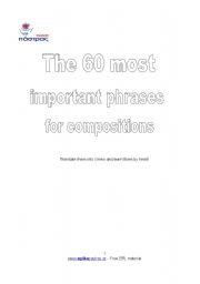 English Worksheet: The 60 most important phrases for compositions