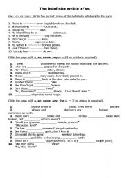English Worksheet: the indefinite articles