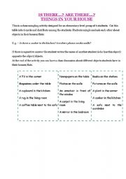 English worksheet: Is there..? Are there ..? Things in your house