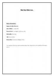 English Worksheet: Marilyn Monroe/ Charlie Chaplin Paiwork