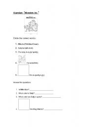 English Worksheet: Activity about the movie Monsters Inc.