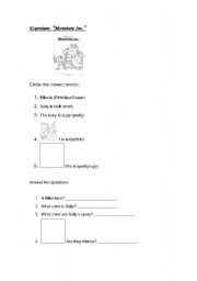 English worksheet: Activity about the movie Monsters Inc.