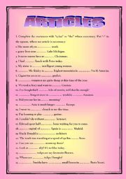 English Worksheet: DEFINITE AND INDEFINITE ARTICLE