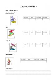 English worksheet: are you sporty ? How well can you ... ?