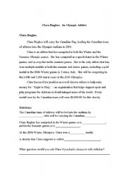 English worksheet: Olympic Athlete Story:  Clara Hughes