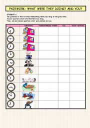 English Worksheet: Pairwork: What were they doing? And you? Different lifestyles (Past Continuous)- Student A