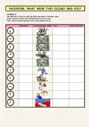 English Worksheet: Pairwork: What were they doing? And you? - Different lifestyles. Past Continuous (Student B)