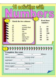 English Worksheet: 10 ACTIVITIES ON NUMBERS