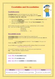 English Worksheet: COUNTABLE AND UNCOUNTABLE