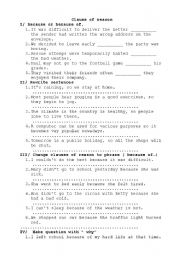 English Worksheet: clauses of reason