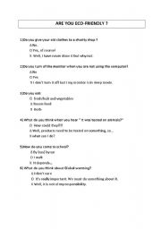 English worksheet: are you eco-friendly? test sheet b