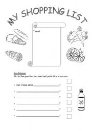 English Worksheet: Shopping list - Can I have...