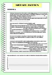 English Worksheet: Michael Jackson Information gap activity