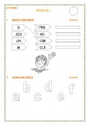 English worksheet: FAMILY TEST