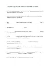 English worksheet: Present Simple or Present Continuous