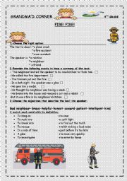 English Worksheet: fire ! fire grandmas corner