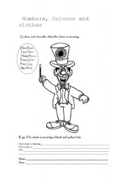 English Worksheet: Numbers, colours and clothes