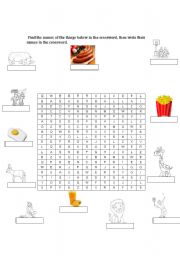 English worksheet: foods, animals and sport