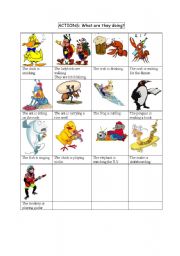 English worksheet: Actions verbs What are they doing?