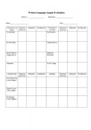 English Worksheet: Written Sample Evaluation + Rubric