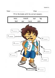 English Worksheet: body parts - labelling