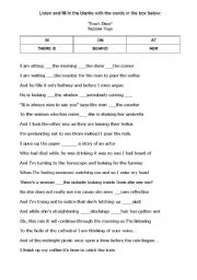 English worksheet: Listening -Prepositions- Fill in the blank popular 80s song