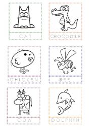 English Worksheet: Animal Flashcards for painting and writing the letters (1)