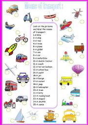 English Worksheet: MEANS OF TRANSPORT