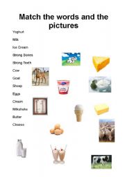English Worksheet: Match The Dairy Products 
