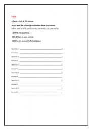 English Worksheet: Marilyn Monroe/ Charlie Chaplin pair work 