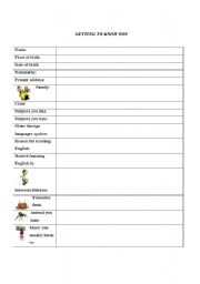 English worksheet: Getting to know you