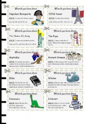 English Worksheet: Speaking cards- WHAT DO YOU KNOW ABOUT....