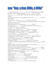 English Worksheet: few, a few, little, a little