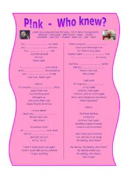 English Worksheet: Pink - Who knew - Past simple song