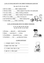 English Worksheet: possessive adjectives & sentence structure