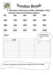 English worksheet: Number Bonds