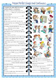 English Worksheet: present perfect simple and continuous (editable, with key) 