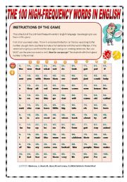 English Worksheet: THE 100 HIGH-FREQUENCY WORDS GAME