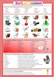 English Worksheet: sports and equipment