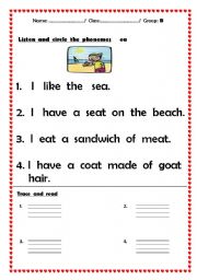 English Worksheet: long  vowels