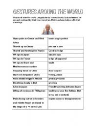 English Worksheet: Gestures around the world